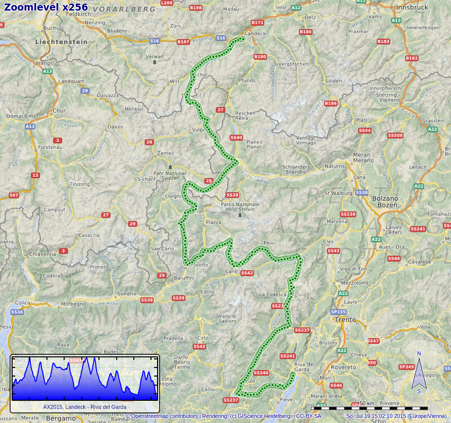 Karte von Landeck nach Riva del Garda